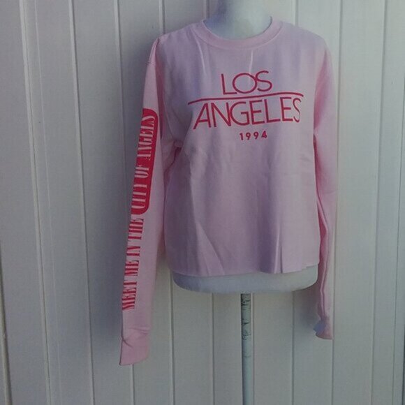 Mighty Fine Sweatshirt Women's Size Smal Pink LA Graphic Cropped - Picture 6 of 8